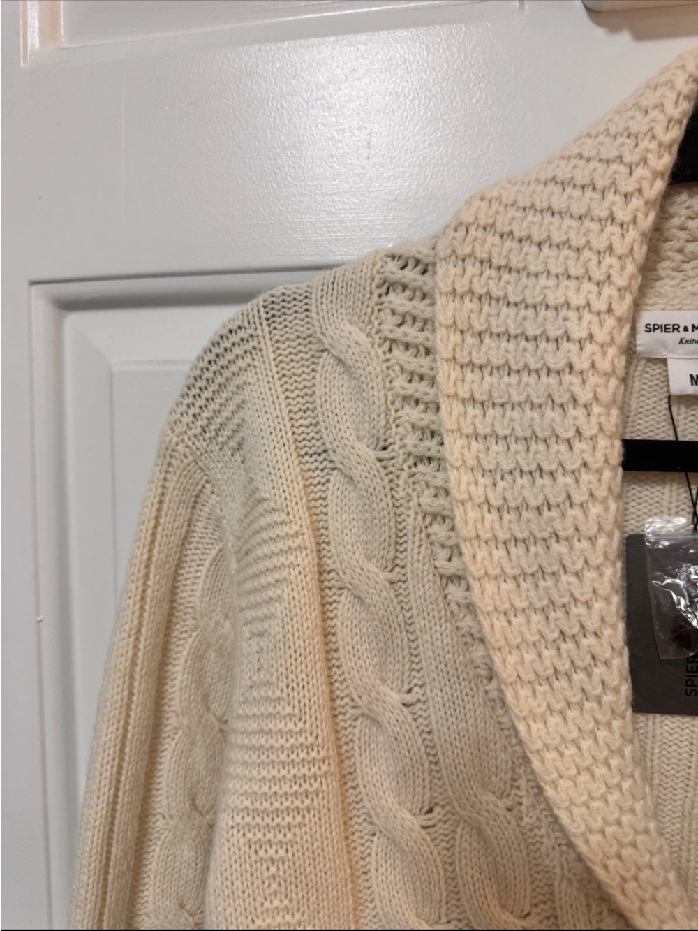 Spier & Mackay Cream Chunky Cable Knit Cardigan Wool Size Medium Men NWT - Picture 6 of 12